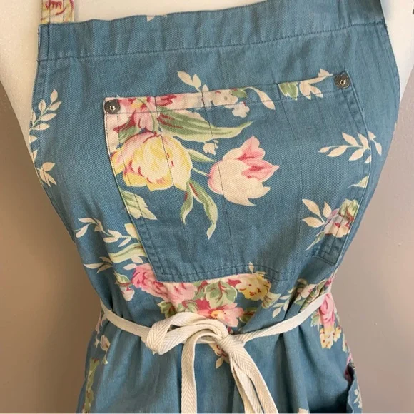 Ralph Lauren VTG 90s Blue Label Floral Denim 90s Apron Wrap Dress - Picture 12 of 13
